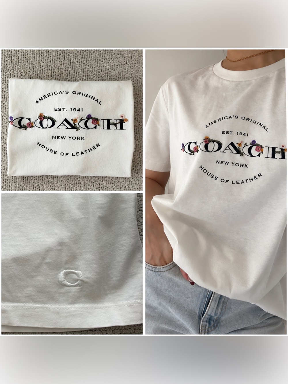 Coach White Floral-Accent Logo